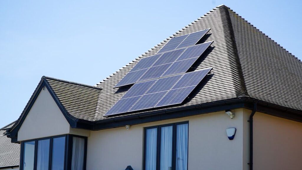 Residential rooftop solar panels on a house